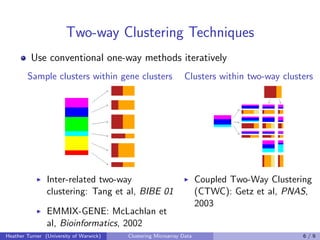 Two-way Clustering Techniques
          Use conventional one-way methods iteratively
        Sample clusters within gene c...