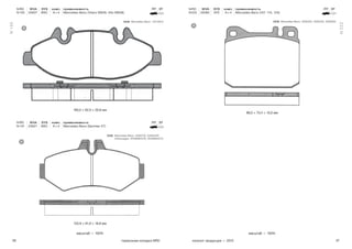 56 57тормозные колодки NRD каталог продукции — 2015
масштаб — 100% масштаб — 100%
N 135
N 222
N RD WVA SYS комп. применяемость ПТ ЗТ
N 135 24007 BSC A × 4 Mercedes-Benz (Viano W639, Vito W638)
Mercedes-Benz: 14210910
N RD WVA SYS комп. применяемость ПТ ЗТ
N 222 20392 ATE A × 4 Mercedes Benz (107, 115, 123)
89,5 × 73,4 × 15,0 мм
125,9 × 61,9 × 18,8 мм
165,0 × 62,0 × 20,8 мм
N RD WVA SYS комп. применяемость ПТ ЗТ
N 147 23021 BSC A × 4 Mercedes-Benz (Sprinter 2T)
A
A
A
Mercedes-Benz: 4209720, 34202420
Volkswagen: 2D0698451B, 2D0698451G
Mercedes-Benz: 4206320, 4206420, 4206520
OEM
OEM OEM
 