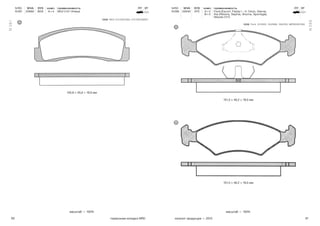 60 61тормозные колодки NRD каталог продукции — 2015
масштаб — 100% масштаб — 100%
N 281
N 289
N RD WVA SYS комп. применяемость ПТ ЗТ
N 281 20660 BDX A × 4 ВАЗ 2121 (Нива)
125,9 × 45,0 × 16,0 мм
A
ВАЗ: 21213501090, 2121350109001OEM
N RD WVA SYS комп. применяемость ПТ ЗТ
N 289 20640 ATE A × 2
B × 2
Ford (Escort, Fiesta I – II, Orion, Sierra),
Kia (Retona, Sephia, Shuma, Sportage),
Mazda (121)
151,3 × 46,2 × 18,0 мм
151,3 × 46,2 × 18,0 мм
A
B
Ford: 1010503, 1042688, 1064763, 98FB2K021BAOEM
 