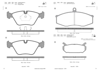 72 73тормозные колодки NRD каталог продукции — 2015
масштаб — 100% масштаб — 100%
N 474
N 511
N RD WVA SYS комп. применяемость ПТ ЗТ
N 474 21211 ATE A × 2
B × 2
Audi (100),
Peugeot (605)
156,4 × 63,6 × 18,5 мм
156,4 × 63,6 × 18,5 мм
A
B
Peugeot: 425094OEM
N RD WVA SYS комп. применяемость ПТ ЗТ
N 511 — — A × 4 ЗИЛ 5301 (Бычок)
N RD WVA SYS комп. применяемость ПТ ЗТ
N 531 21766 SUM A × 4 Ford (Probe),
Mazda (626, Xedos 6)
160,0 × 79,0 × 16,0 мм
100,0 × 43,6 × 14,0 мм
A
A
ЗИЛ: 5301-3501090
Ford: 3898005, F42Z2200A
Mazda: G5Y62643ZA, GAYE2643B
OEM
OEM
 
