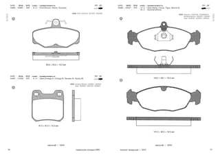 76 77тормозные колодки NRD каталог продукции — 2015
масштаб — 100% масштаб — 100%
N 665
N 680
N RD WVA SYS комп. применяемость ПТ ЗТ
N 665 20981 GIR A × 4 Ford (Escort, Sierra, Scorpio)
N RD WVA SYS комп. применяемость ПТ ЗТ
N 667 21050 ATE A × 4 Opel (Omega A, Omega B, Senator B, Vectra B)
90,0 × 55,0 × 13,5 мм
61,5 × 61,0 × 15,5 мм
A
A
Ford: 1543375, 1637872, 1652206
General Motors: 1605687, 1605924
Opel: 1605687, 1605799, 1605924
OEM
OEM
N RD WVA SYS комп. применяемость ПТ ЗТ
N 680 20547 ATE A × 2
B × 2
Opel (Astra, Corsa, Tigra, Vectra A),
Vauxhall (Nova)
140,2 × 58,1 × 16,5 мм
141,4 × 48,3 × 16,5 мм
A
B
Daewoo: 11046148, 11046948372
General Motors: 1605810, 1605907
Opel: 1605087, 1605455, 1605810
OEM
 