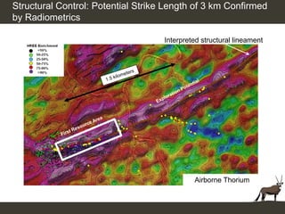 Structural Control: Potential Strike Length of 3 km Confirmed
by Radiometrics

                                    Interpreted structural lineament




                                             Airborne Thorium
 
