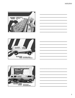 14/01/2013




DOUGHNUT      WINDOW SHOPPING
            ……..


              FOR HUNGRY
 THEATER™     EYES.




            THE DELIVERY         THE ORIGINAL VEHICLE
                  TRUCK
                                ……..




                                 FOR DELIVERING DOUGHNUTS.




     THE KRISPY KREME
              CRUISER            THE NEW VEHICLE
                                ……..




                                 FOR DELIVERING SMILES.




                                                                     3
 