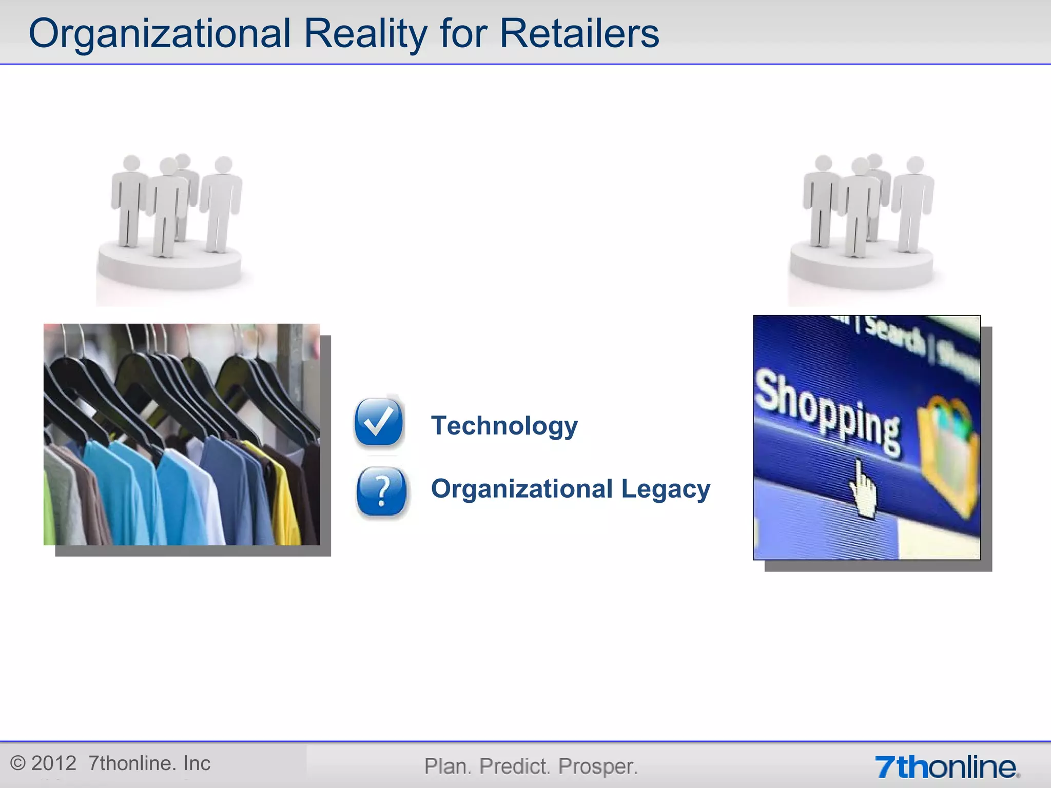 Organizational Reality for Retailers




                        Technology

                        Organizational Legacy




© 2012 7thonline. Inc
 