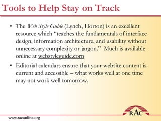 Categorize your content not only by topic, but by type (use a controlled vocabulary) and access path (the ways in which users might view each page).http://www.adaptivepath.com/ideas/essays/archives/000040.phphttp://eomag.com/04.04/content_inventory.htmhttp://boxesandarrows.com/view/content-analysis