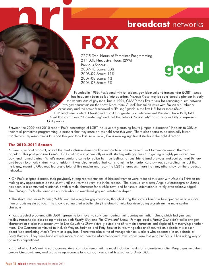 GLAAD Network Responsibility Index (NRI) 2010-2011 Slide 12