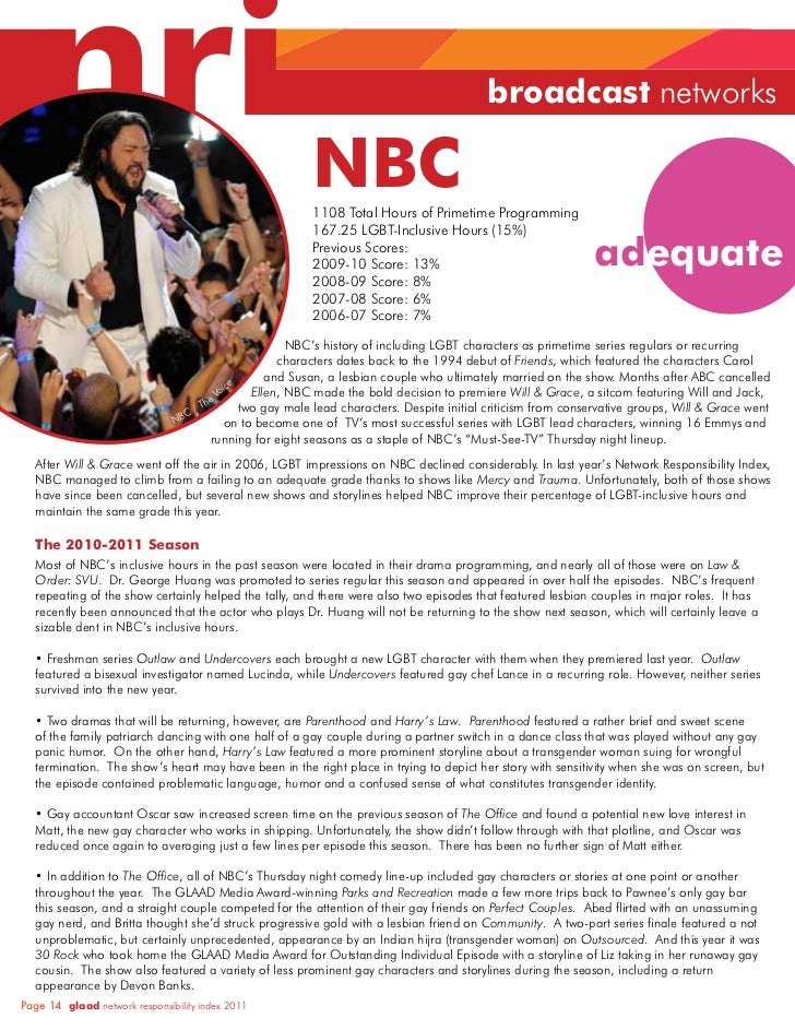 GLAAD Network Responsibility Index (NRI) 2010-2011 Slide 14