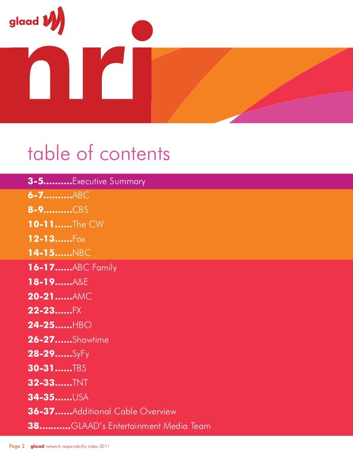 GLAAD Network Responsibility Index (NRI) 2010-2011 Slide 2