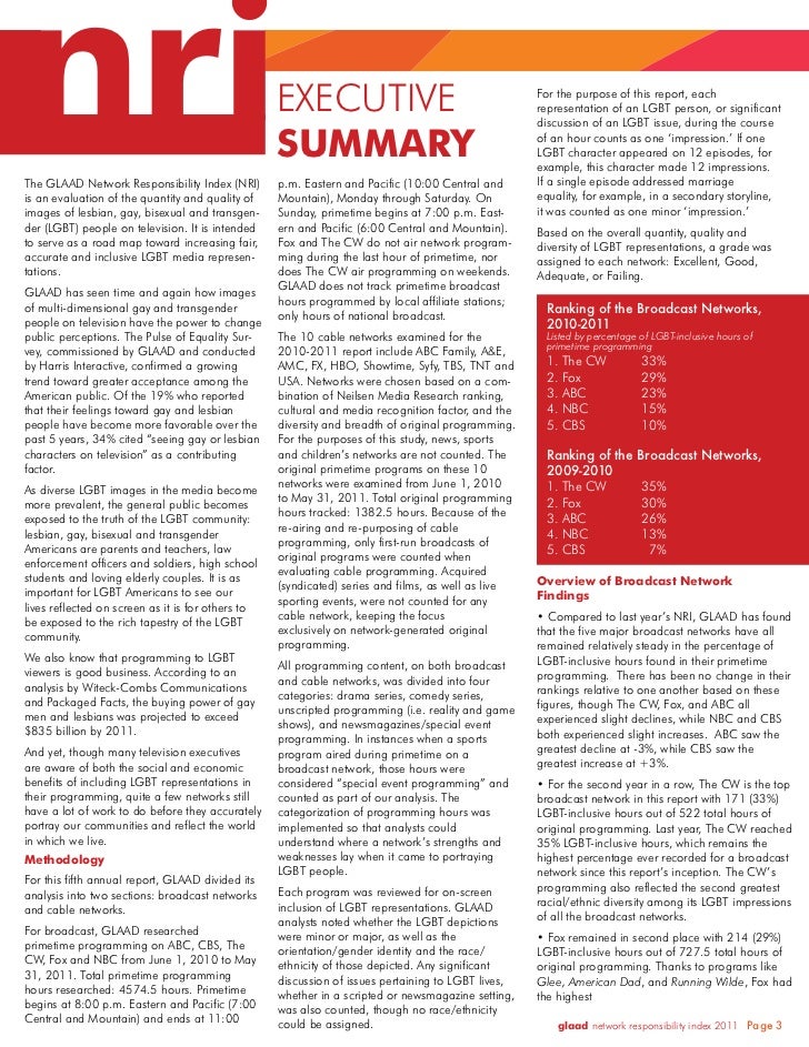 GLAAD Network Responsibility Index (NRI) 2010-2011 Slide 3