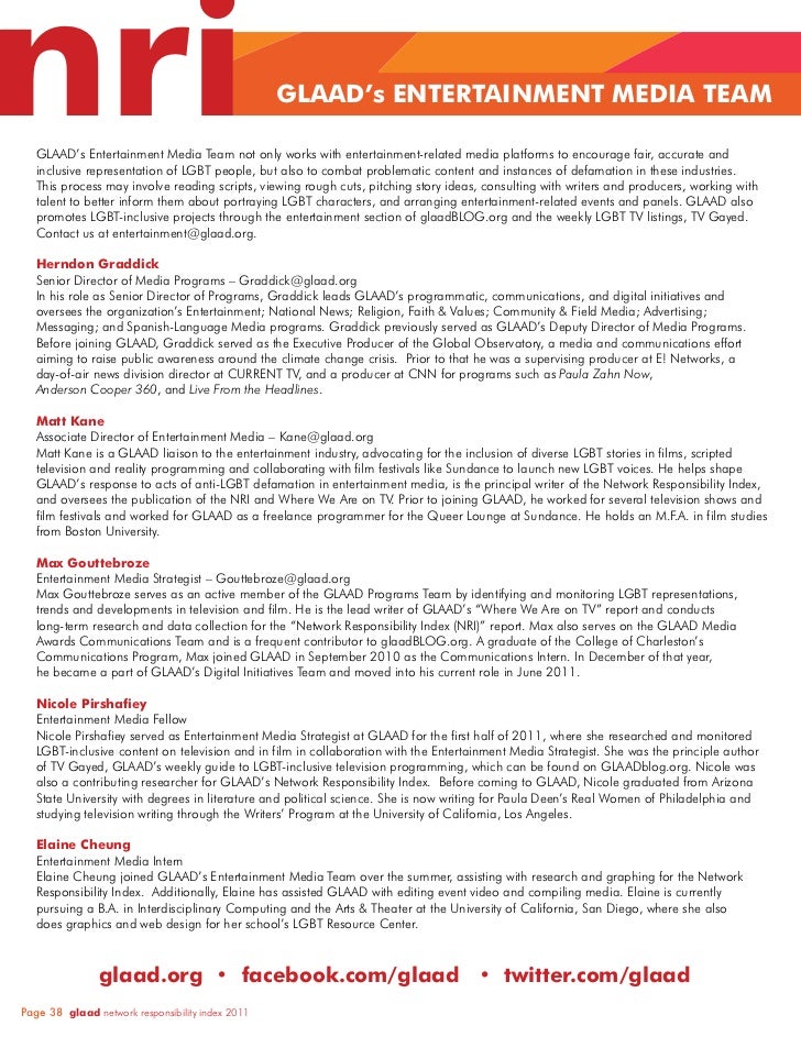 GLAAD Network Responsibility Index (NRI) 2010-2011 Slide 38