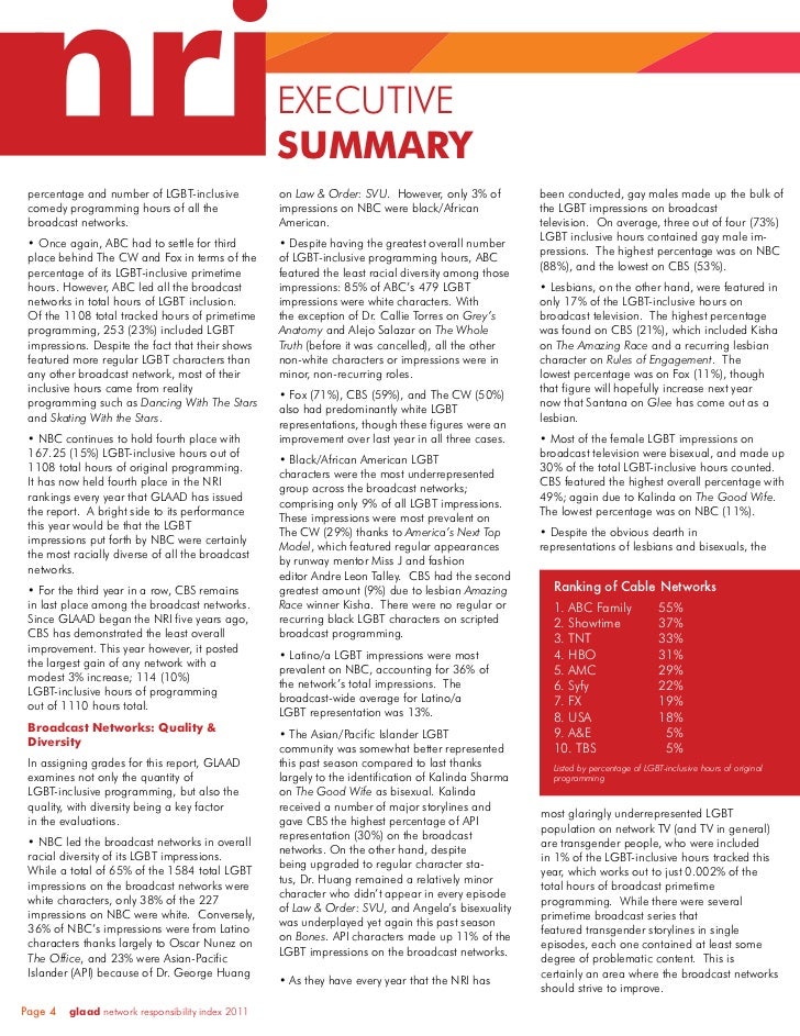 GLAAD Network Responsibility Index (NRI) 2010-2011 Slide 4