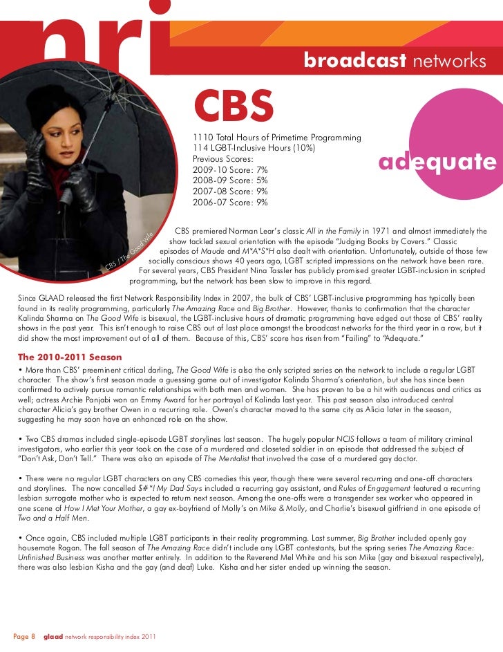 GLAAD Network Responsibility Index (NRI) 2010-2011 Slide 8