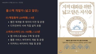 IT/게임동아 (20여명) / 4년
웹진 재개발 후 데이터 이전 및 운영
디자인부터 서버 직접 설치 포함
스마트스터디 (15~110명) / 3.5년
앱 서비스용 MSA 구축 및 운영
웹툰 서비스 바닥부터 개발 및 운영
이커머스 바닥부터 개발 및 운영
NRISE에서 3개월 2021.8.3 / 정경업
풀스택 개발자 (넓고 얕은)
5
 