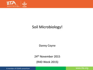 www.iita.orgA member of CGIAR consortium
Soil Microbiology!
Danny Coyne
24th November 2015
(R4D Week 2015)
 