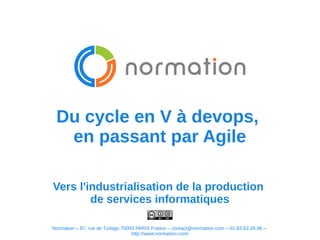 Normation – 87, rue de Turbigo 75003 PARIS France – contact@normation.com – 01.83.62.26.96 –
http://www.normation.com/
en passant par Agile
Vers l'industrialisation de la production
de services informatiques
 