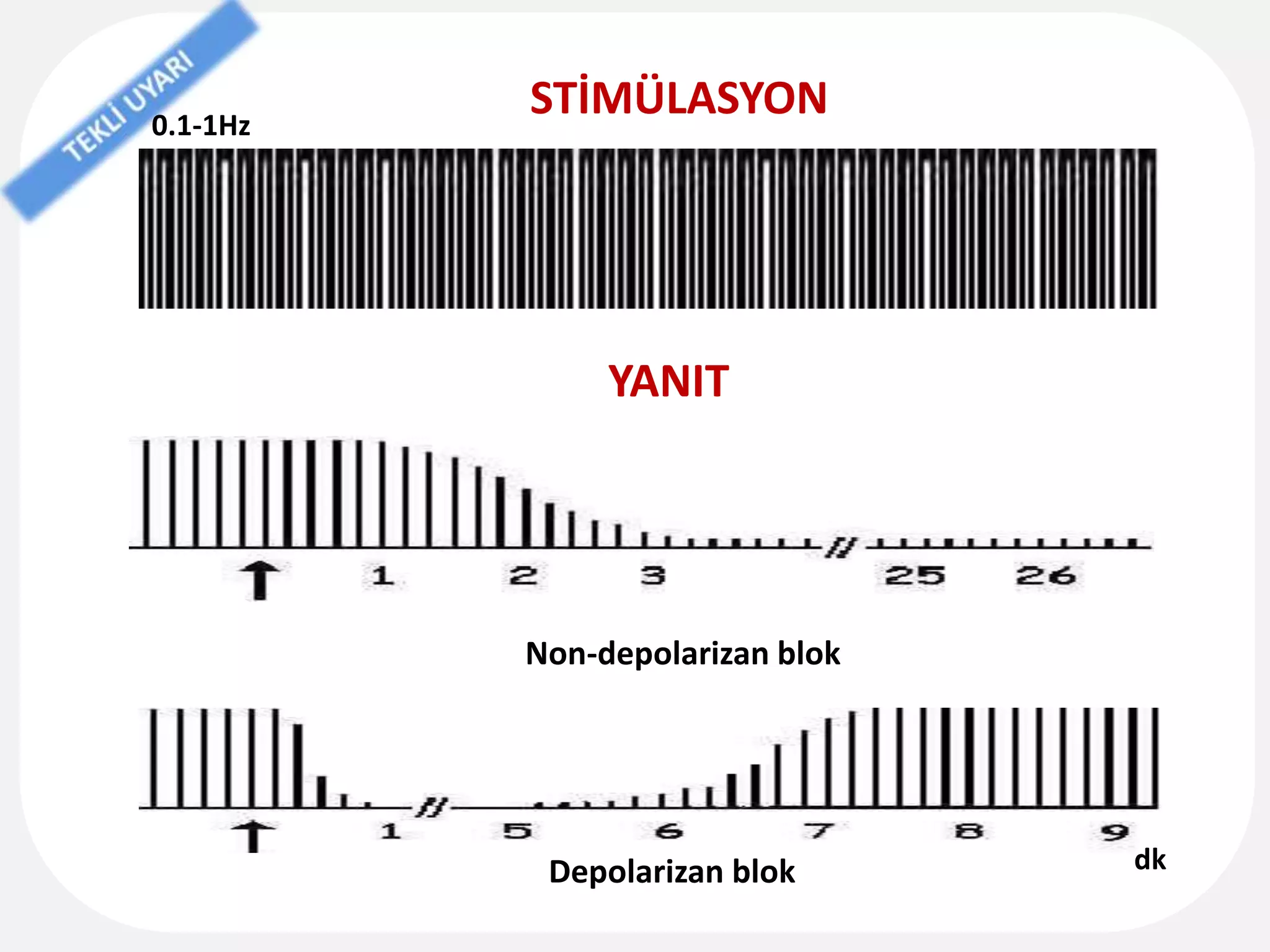 STİMÜLASYON
YANIT
0.1-1Hz
Non-depolarizan blok
Depolarizan blok dk
 