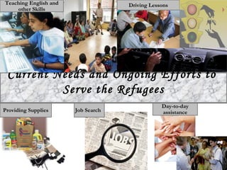 Job Search Day-to-day assistance Driving Lessons Providing Supplies Current Needs and Ongoing Efforts to  Serve the Refugees Teaching English and other Skills 