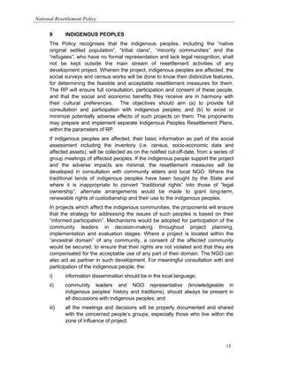 Pakistan National resettlement policy | PDF
