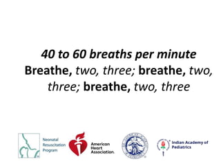 40 to 60 breaths per minute
Breathe, two, three; breathe, two,
three; breathe, two, three
 