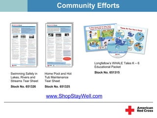 Community Efforts




                                         Longfellow’s WHALE Tales K – 6
                                         Educational Packet

Swimming Safely in   Home Pool and Hot   Stock No. 651315
Lakes, Rivers and    Tub Maintenance
Streams Tear Sheet   Tear Sheet
Stock No. 651326     Stock No. 651325


                     www.ShopStayWell.com
 