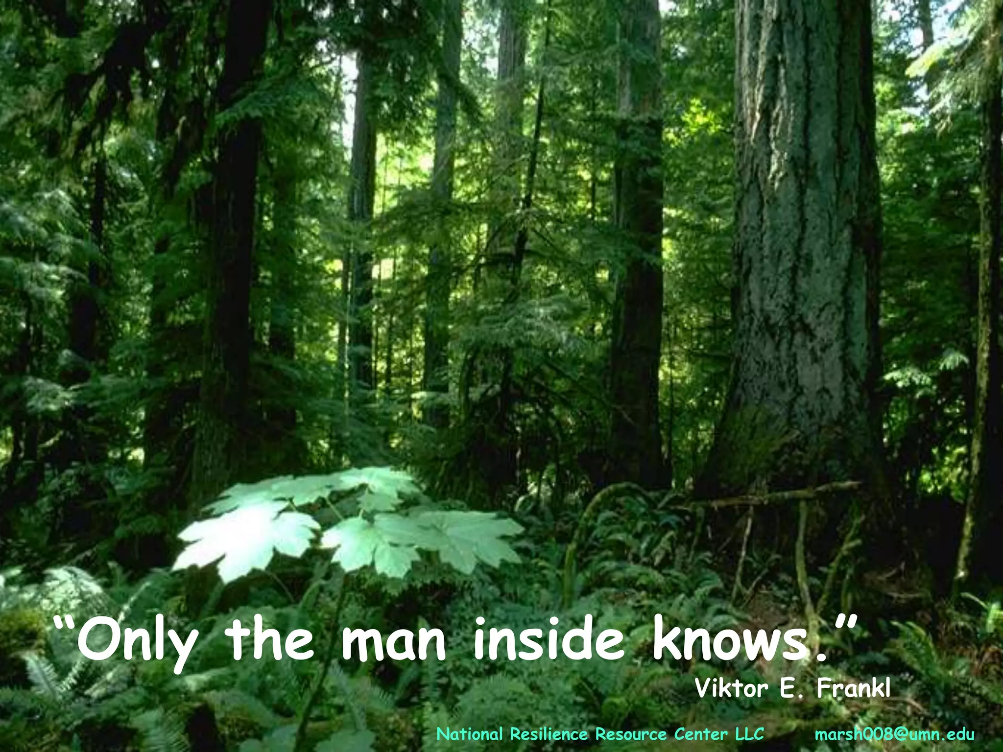 “Only the man inside knows.”
Viktor E. Frankl
National Resilience Resource Center LLC marsh008@umn.edu
 