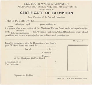Aborigines Welfare Board - exemption from regulations
