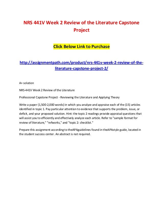 Nrs 441 v week 2 review of the literature capstone project