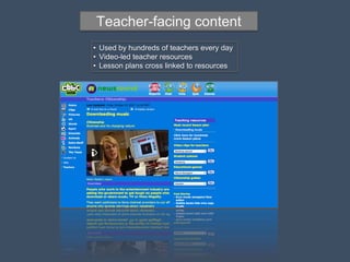 Teacher-facing content
• Used by hundreds of teachers every day
• Video-led teacher resources
• Lesson plans cross linked to resources
 
