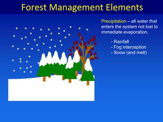 Forest and Forest ManagementThe Challenge: to estimate therelationship between forest management areas and water resources (precipitation and hydrology) across a vast landscape.Forest and Forest ManagementForest and Forest Management