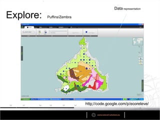 Data representation

Explore:   Puffins/Zembra




                            http://code.google.com/p/ecoreleve/
 