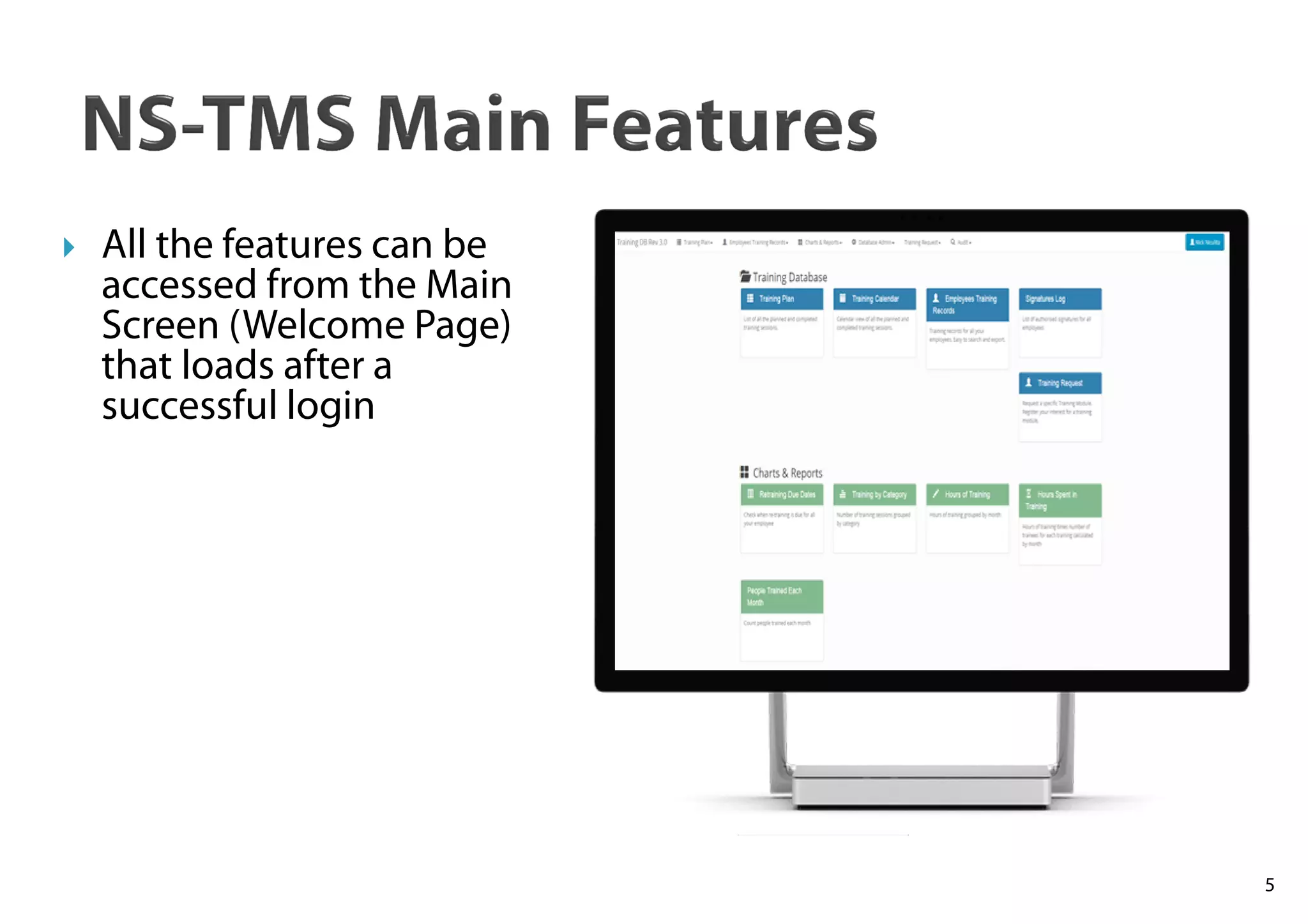 5
All the features can be
accessed from the Main
Screen (Welcome Page)
that loads after a
successful login
 