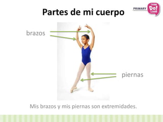 Partes de mi cuerpo
brazos
piernas
Mis brazos y mis piernas son extremidades.