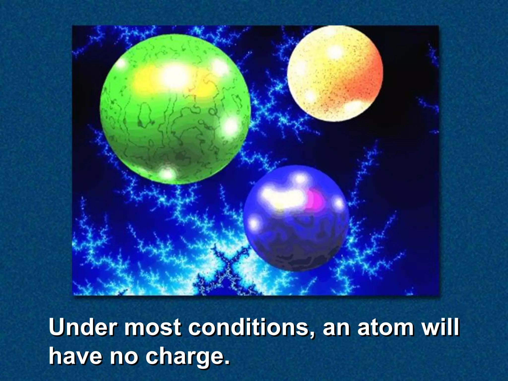 Under most conditions, an atom will
have no charge.
 