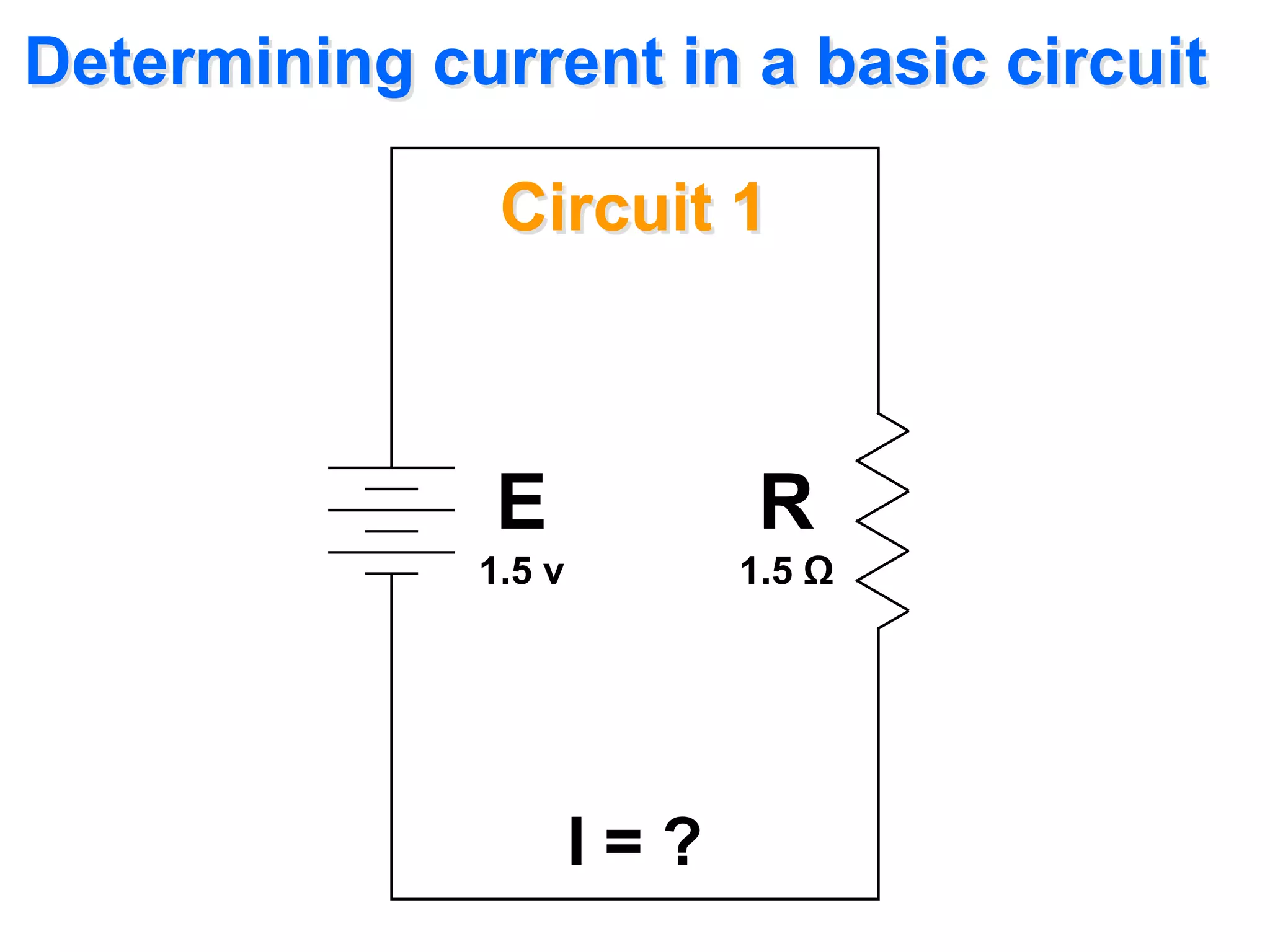 Determining current in a basic circuit

               Circuit 1



               E             R
              1.5 v         1.5 Ω




                      I=?
 