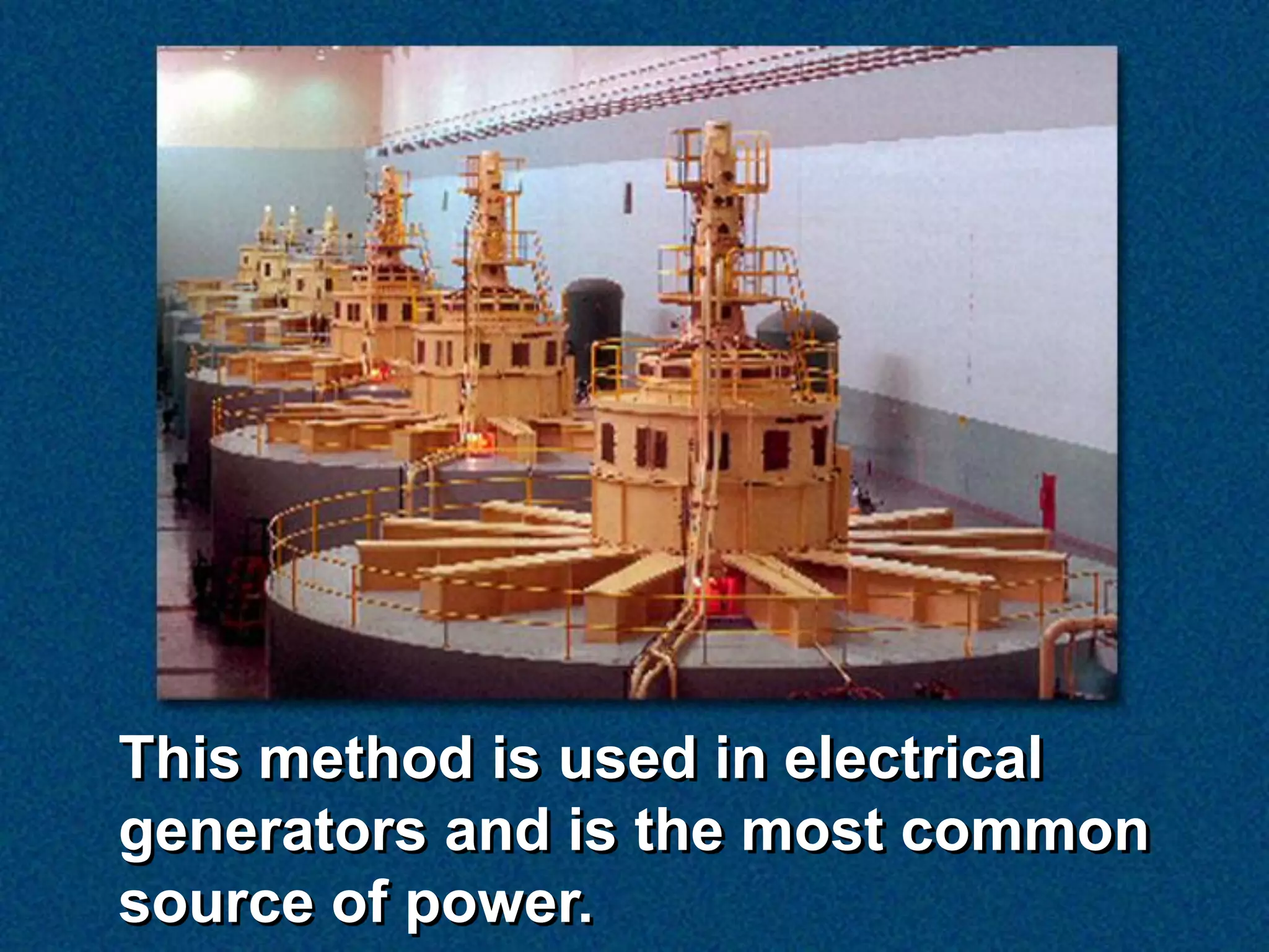 This method is used in electrical
generators and is the most common
source of power.
 