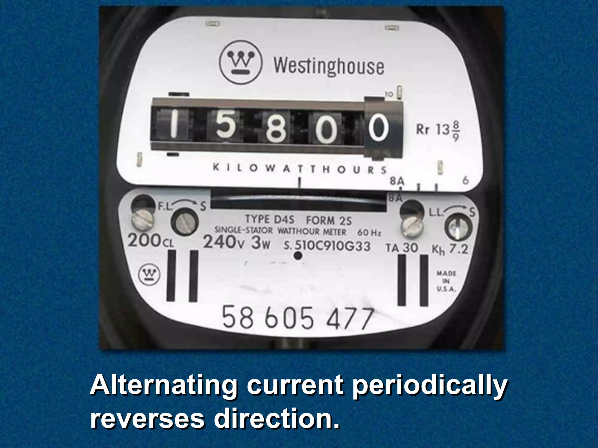 Alternating current periodically
reverses direction.
 