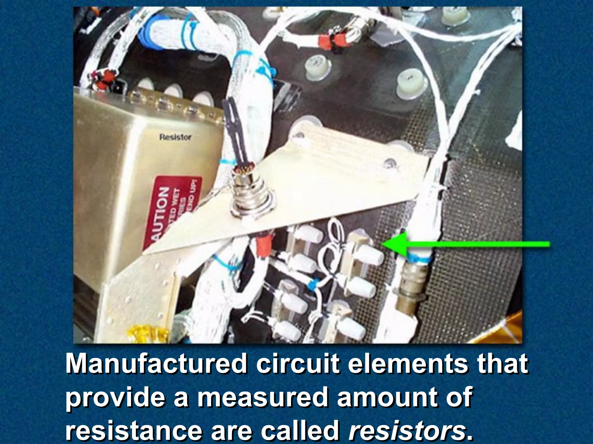 Manufactured circuit elements that
provide a measured amount of
resistance are called resistors.
 