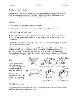 ARCH 331 Note Set 28.1 Su2014abn
2
Reinforced Masonry Design
Structural design standards for reinforced masonry are establ...