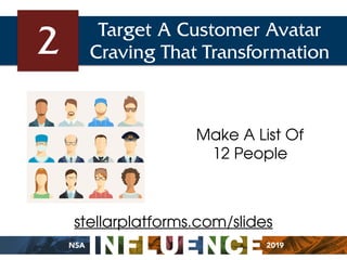 2
stellarplatforms.com/slides
Make A List Of
12 People
Target A Customer Avatar
Craving That Transformation
 