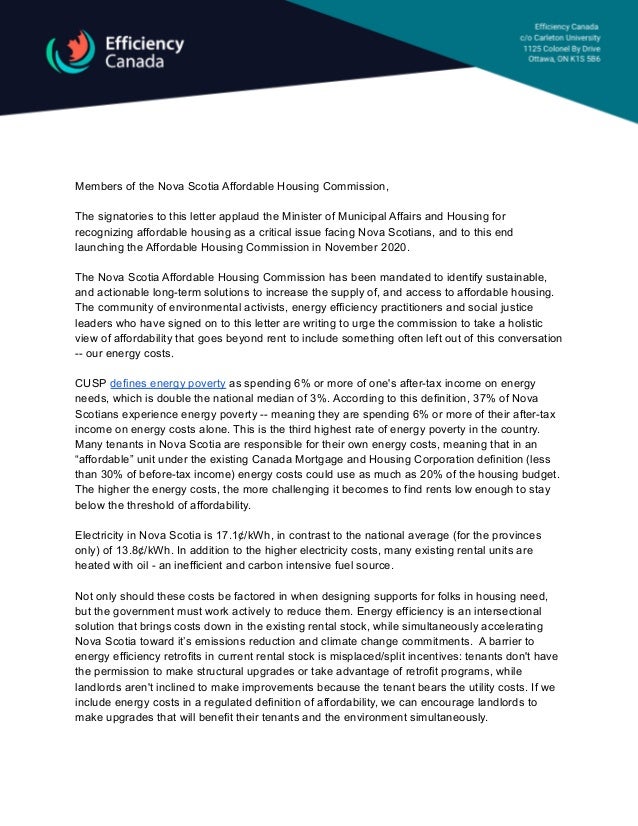 Members of the Nova Scotia Affordable Housing Commission,
The signatories to this letter applaud the Minister of Municipal...