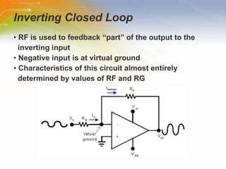 Inverting Closed Loop <ul><li>•  RF is used to feedback “part” of the output to the </li></ul><ul><li>inverting input </li...