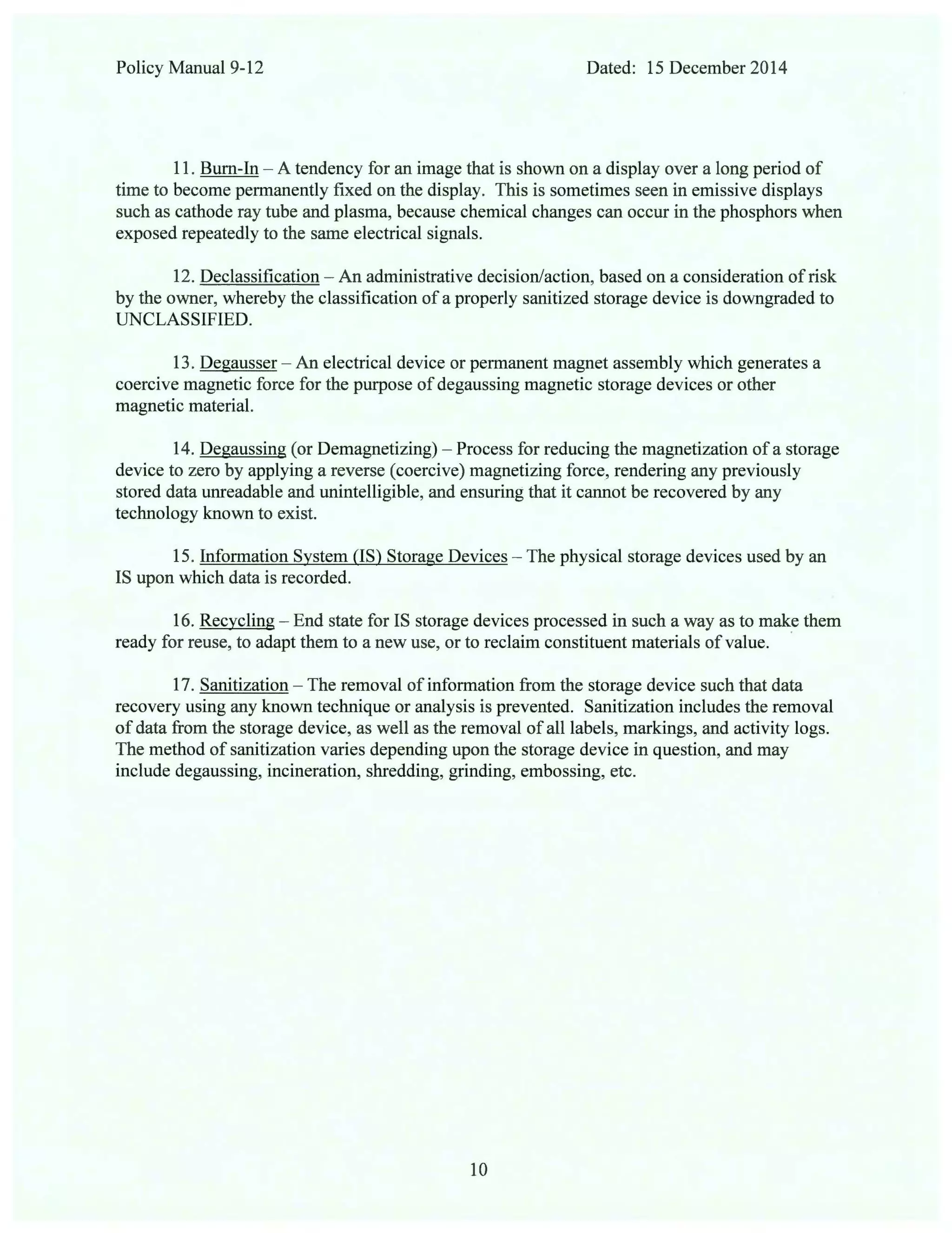 Nsa policy manual on storage device sanitization