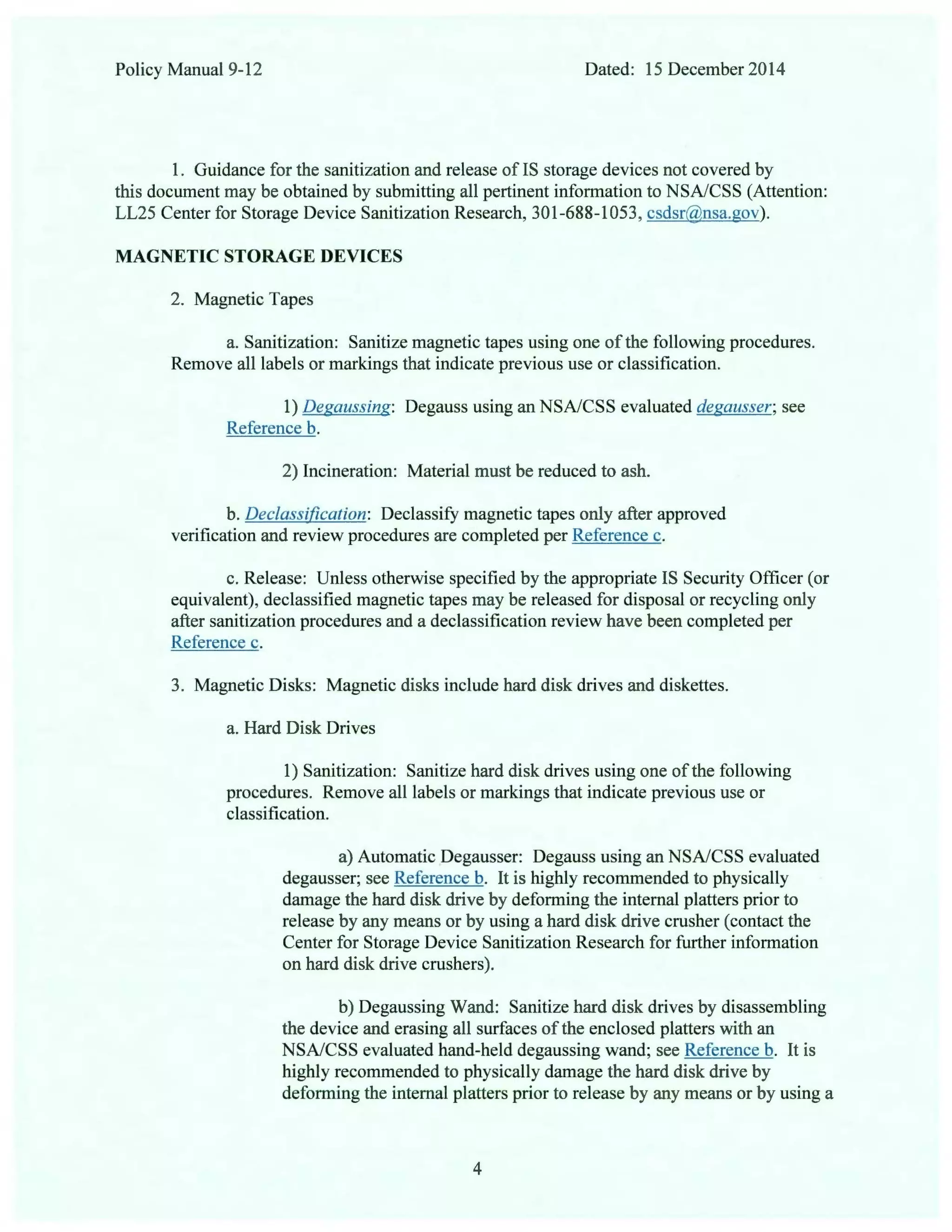Nsa policy manual on storage device sanitization