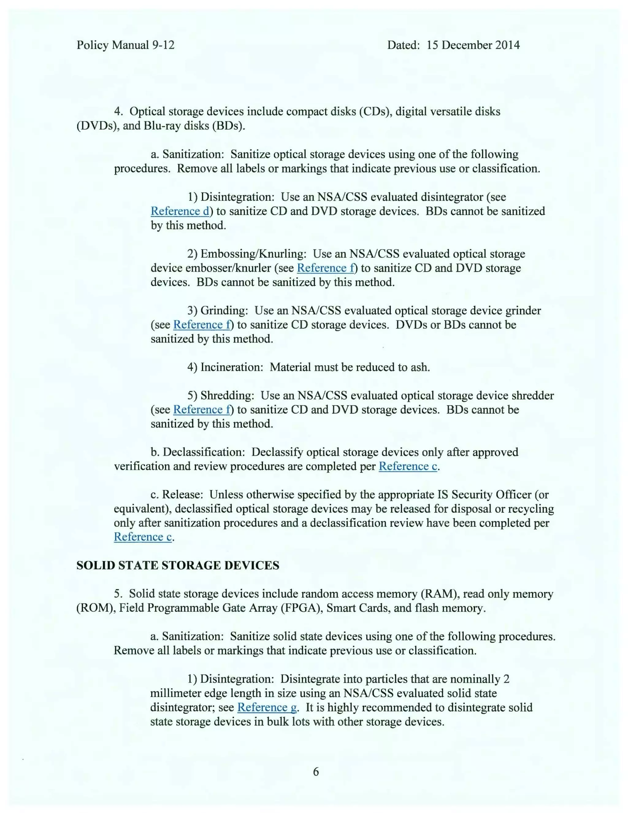 Nsa policy manual on storage device sanitization