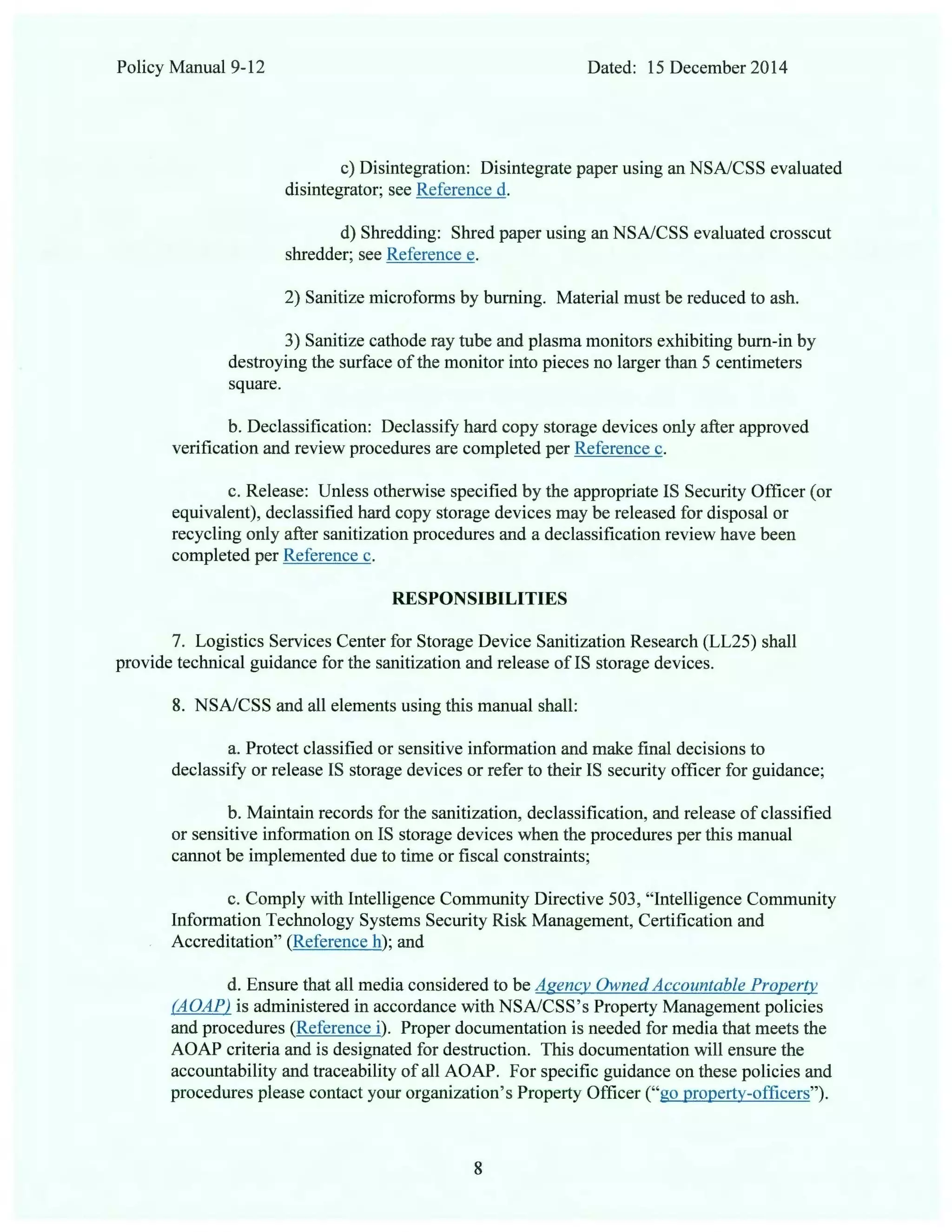 Nsa policy manual on storage device sanitization
