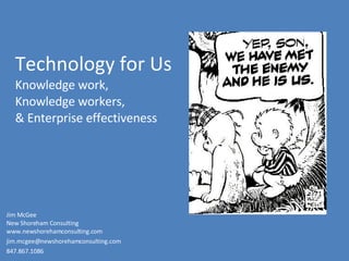 Technology for Us Knowledge work,  Knowledge workers, & Enterprise effectiveness Jim McGee New Shoreham Consulting  www.newshorehamconsulting.com [email_address] 847.867.1086 