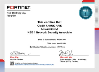 OMER FARUK ARIK
NSE 1 Network Security Associate
kCNjVXoalc
May 10, 2022
May 10, 2024
Powered by TCPDF (www.tcpdf.org)