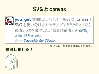 SVG と canvas




            ※ 本人の了解を得て掲載しています。
納得しました！
 