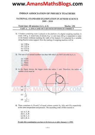 NSEJS Previous Year Papers 2009-2010 | PDF