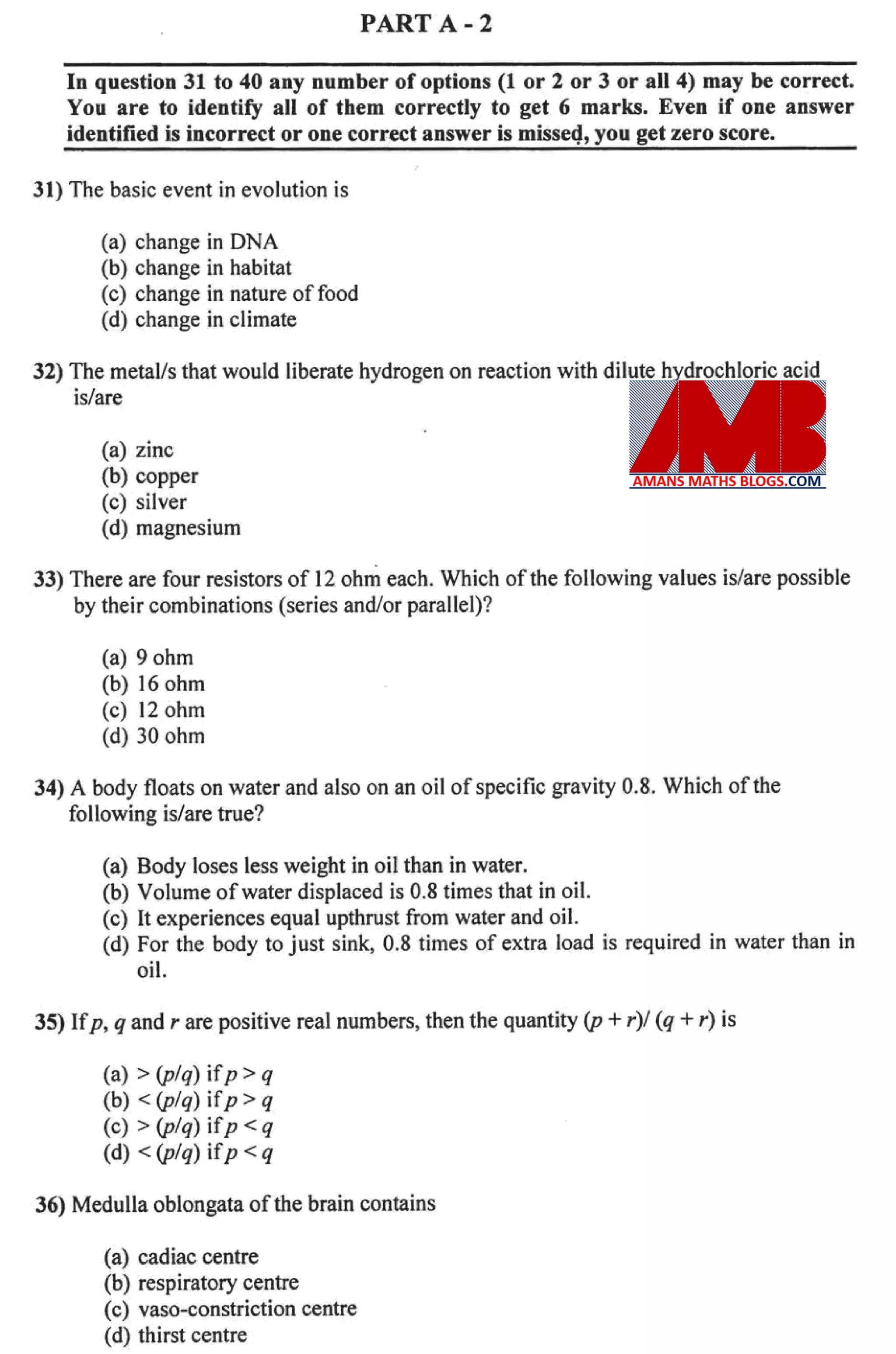 NSEJS Previous Year Papers 2008-2009